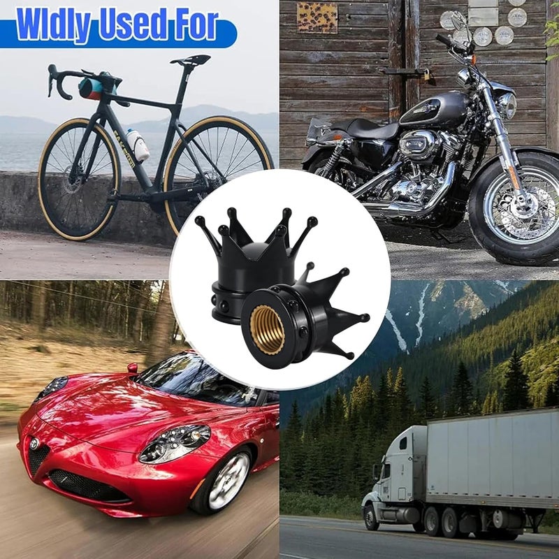 DENEST Tire Valve Stem Caps with Sealing Ring for Car, Motorbike, Trucks, Bike, Bicycle, Black (Crown) - Image 4